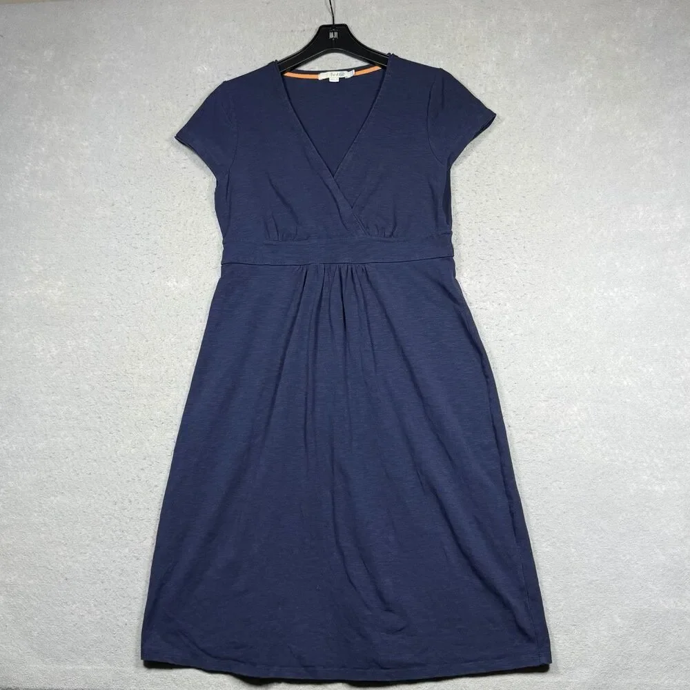 Boden Dress Women’s 10 Blue Short Sleeve V Neck Jersey Wrap Knee Length Casual - Picture 1 of 9